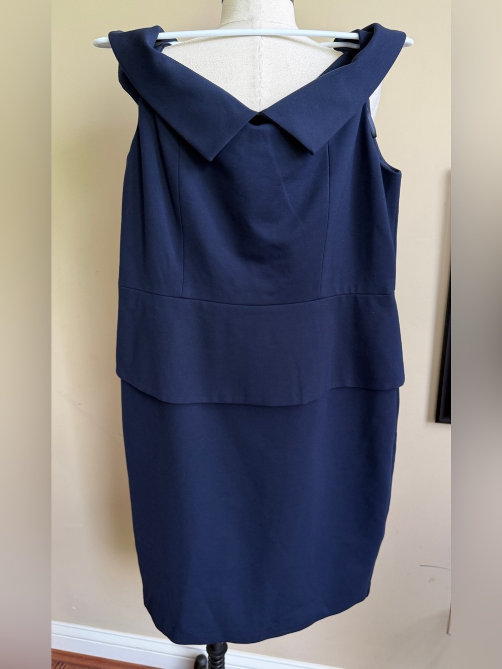 NWT $315 Ted Baker Laetita Bardot Fold Peplum Dress, Navy Blue, Sz 5 (US 12-14)
